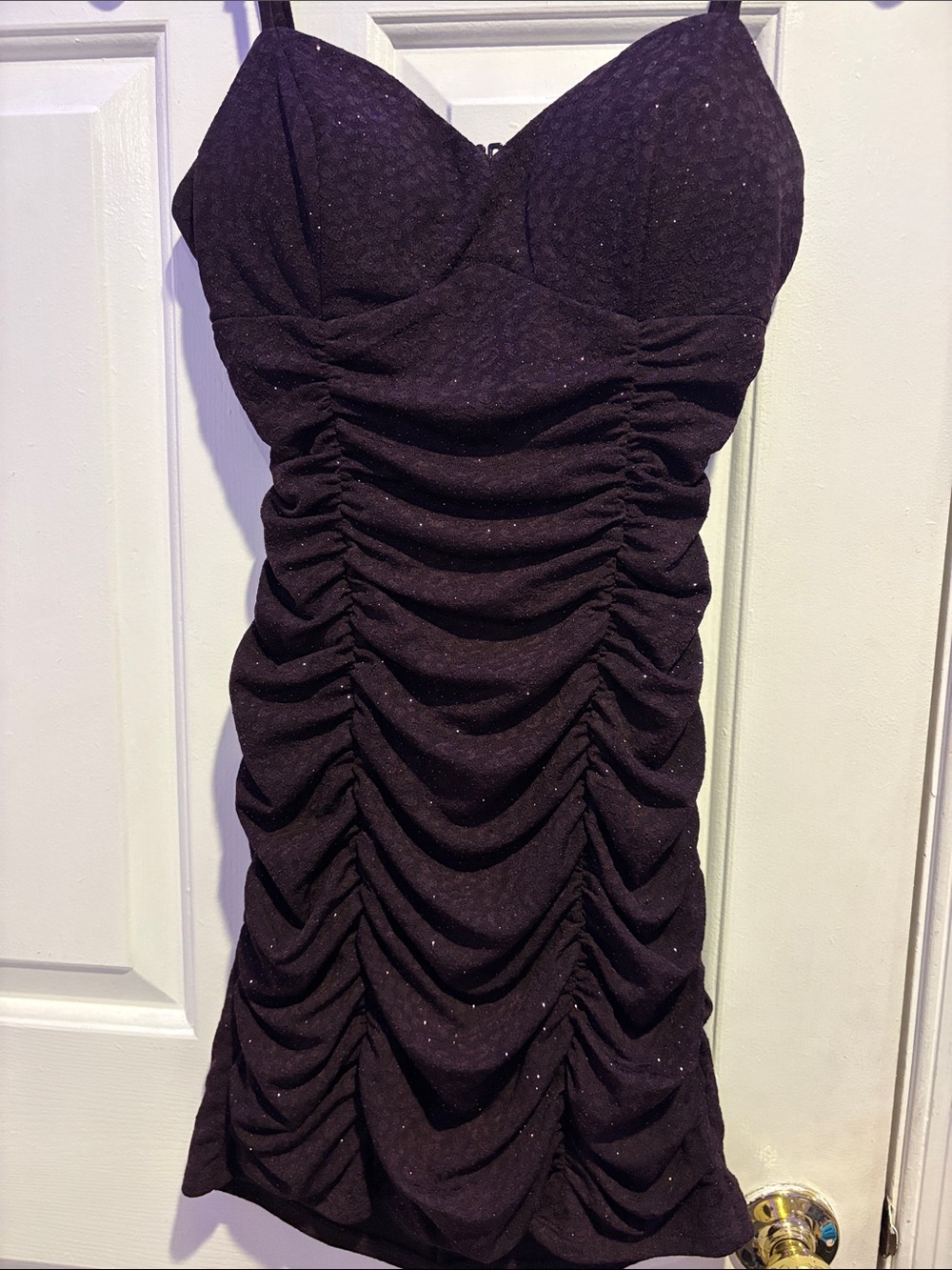 Emerald Sundae Sparkle Ruched Mini Dress in Plum